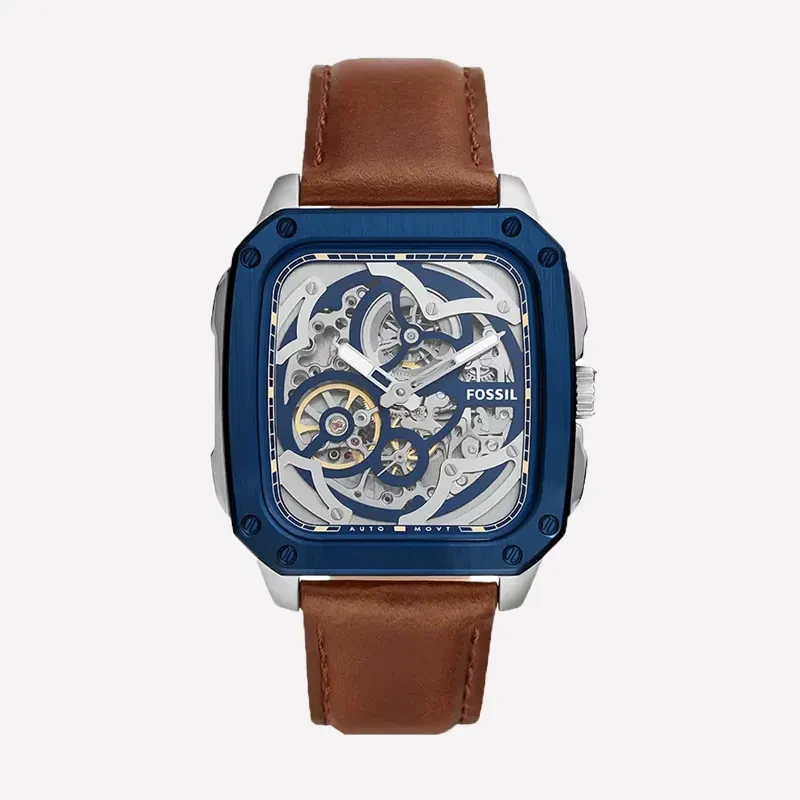 Fossil Inscription Skeleton Smoke Dial Brown Dial Men's Watch- BQ2571